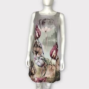 Bailey 44 Floral Shift Dress Pink & Green Tulip Flower Print Knee Length